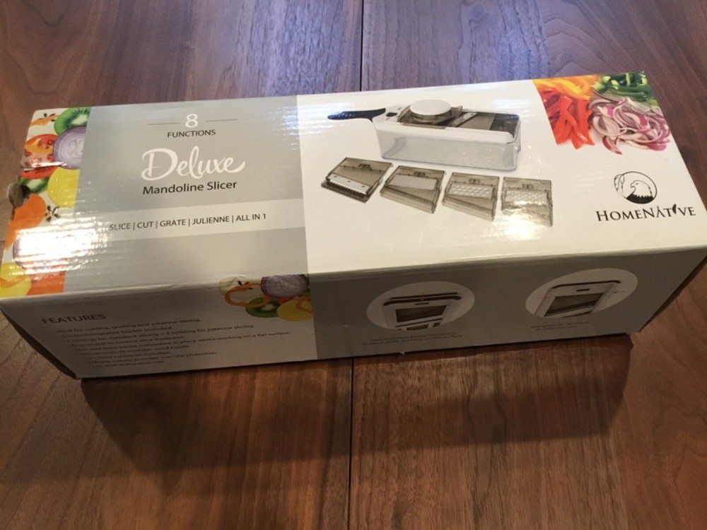 HOMENATIVE DELUXE MANDOLINE SLICER. 8 FUNCTIONS. 5 BLADE.