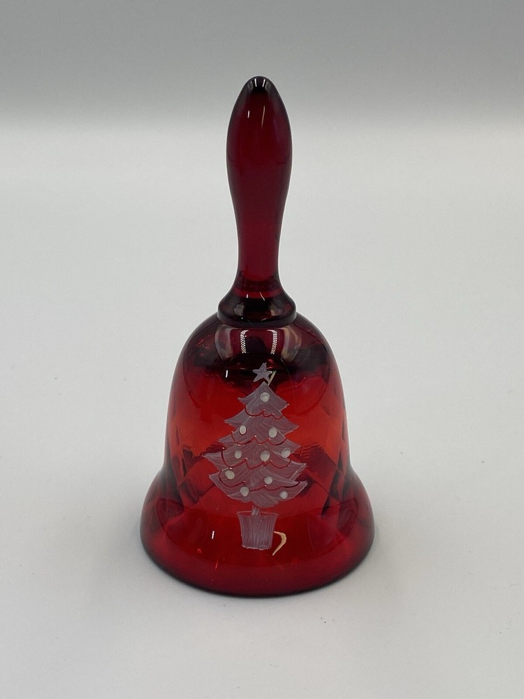 Fenton Hand Painted Red Christmas Bell In Box Missing Clapper 4 1/4” Signed