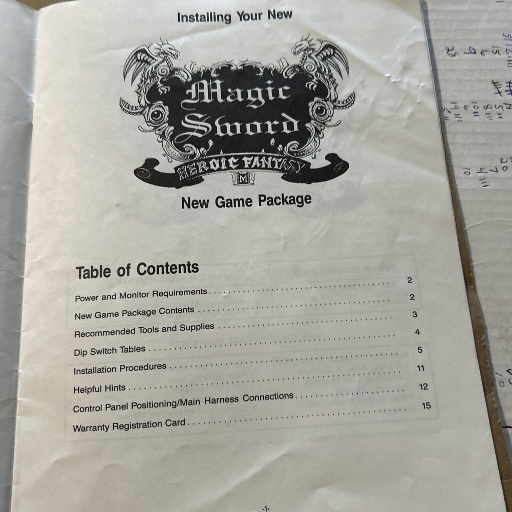 Original Magic Sword Capcom Arcade Video Game owners manual