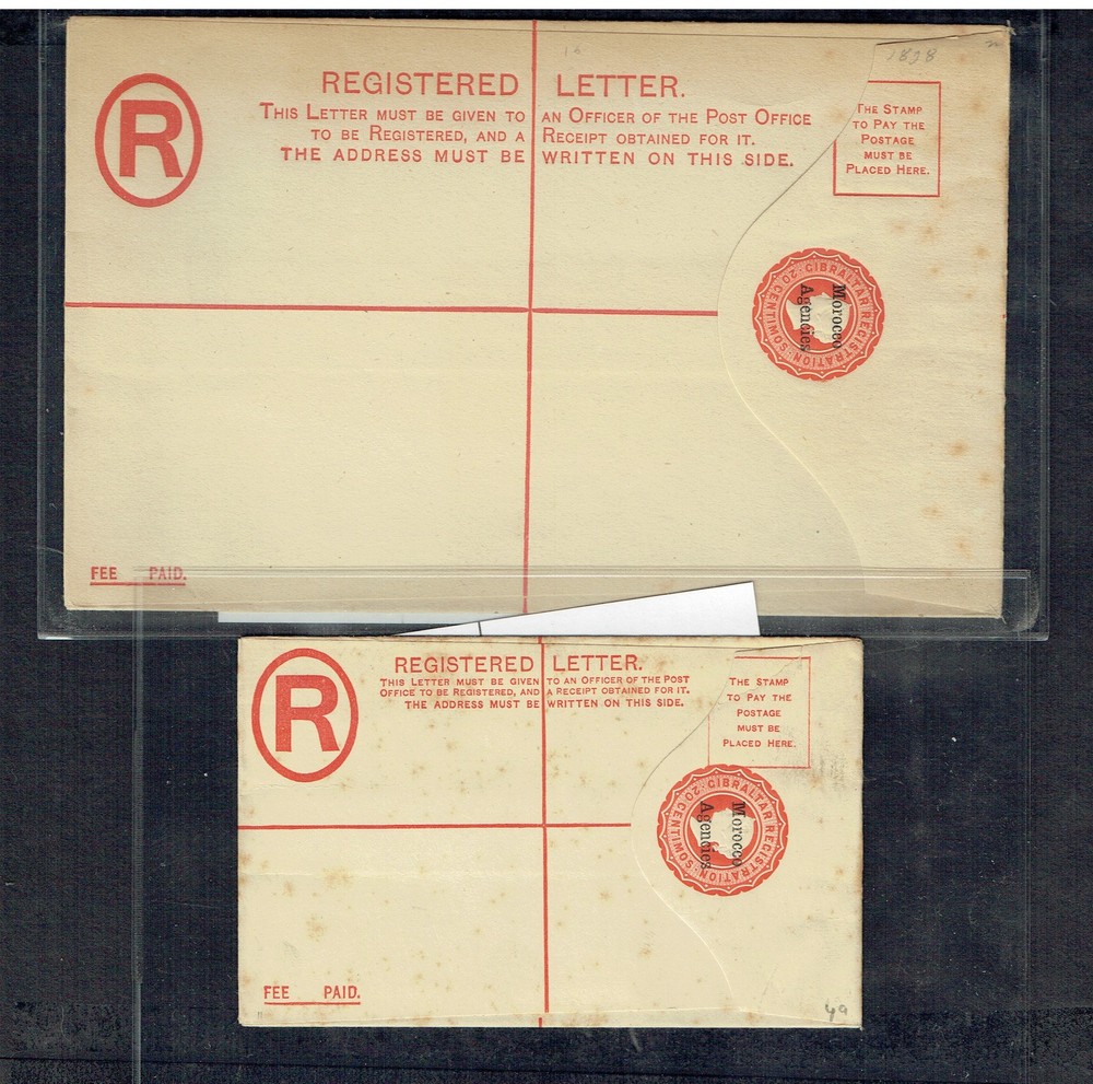 MOROCCO AGENCIES 1898 QV Registered envelopes for two different - 47056