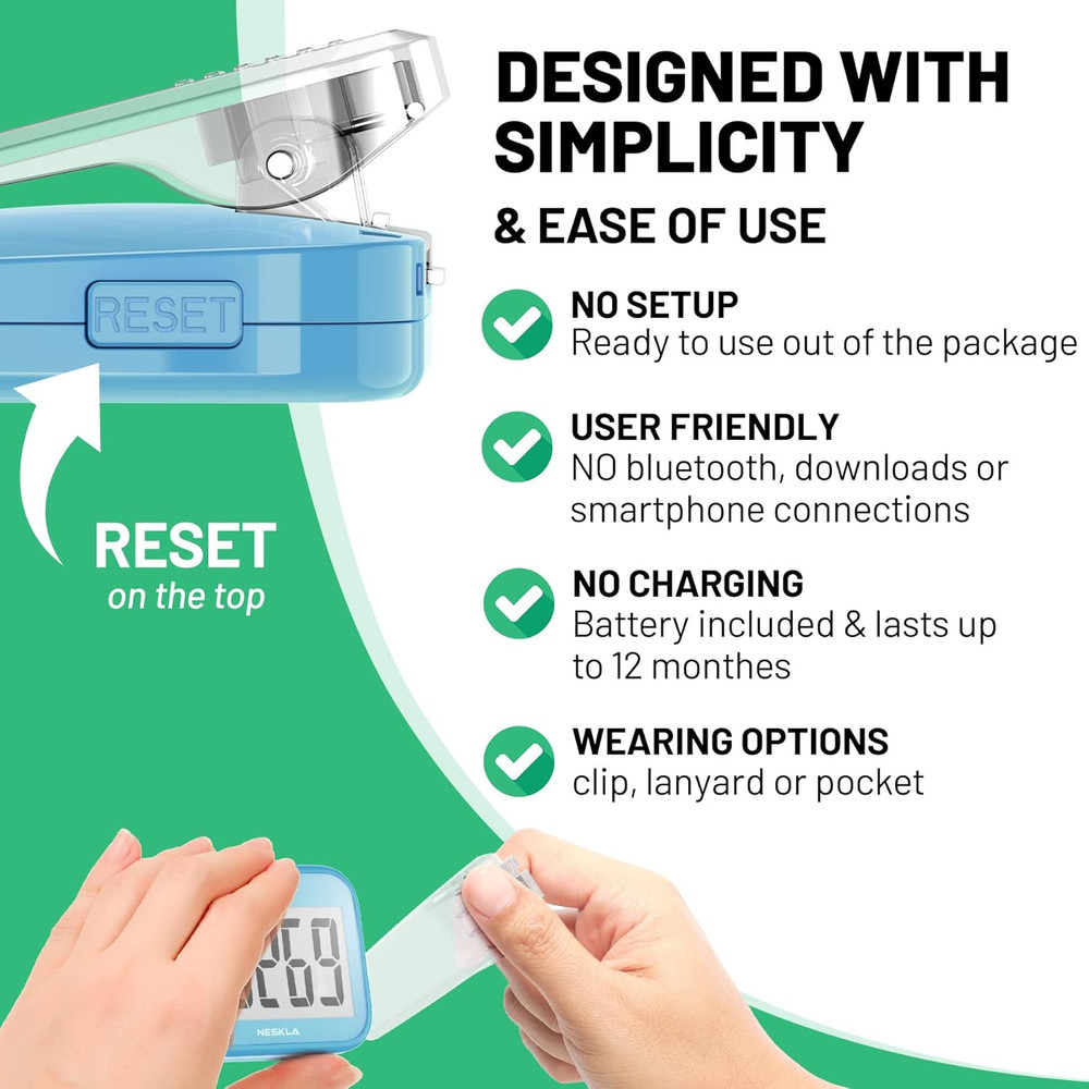 3D Pedometer for Walking, Simple Step Counter with Large Digital Display, Step T