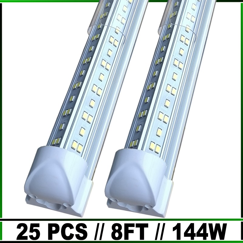 25PCS 8 FOOT LED Shop Lights 144w Fixture 8FT T8 LED Tube Light 8' Garage Light