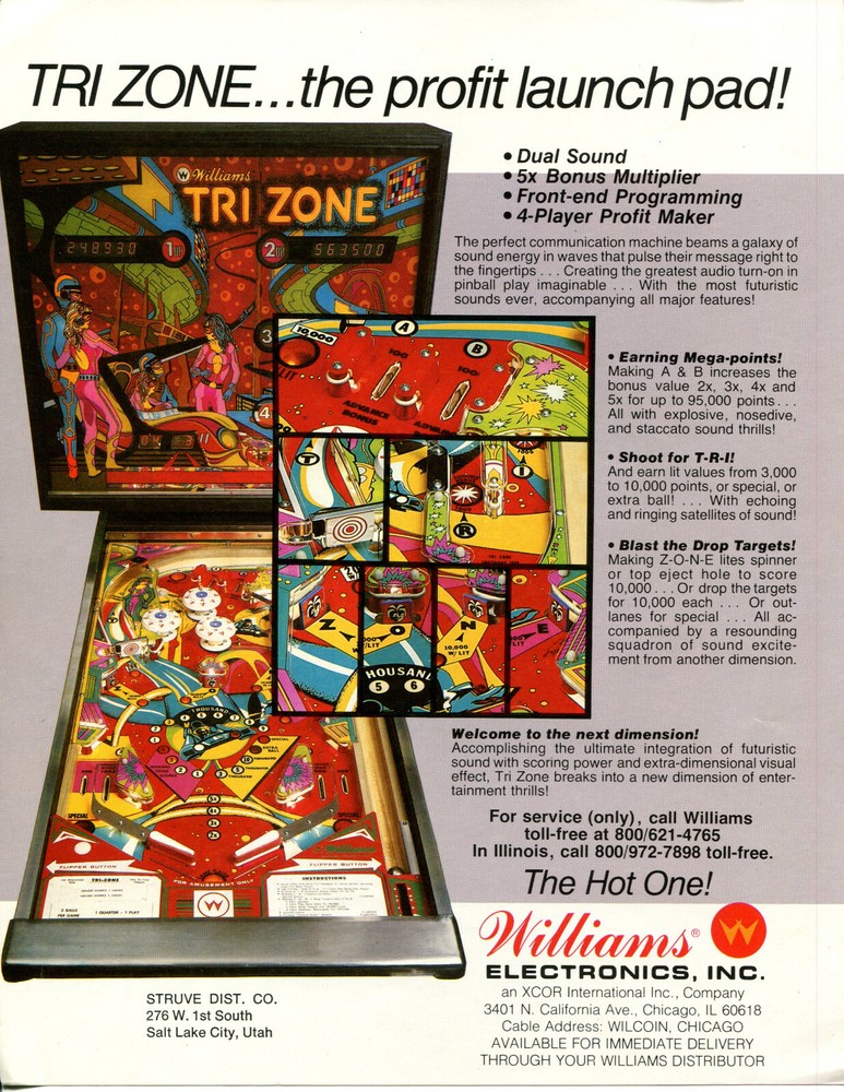 Tri Zone Williams Pinball Flyer / Brochure/ Ad