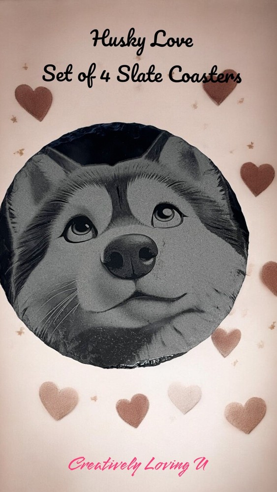 Husky love Set of 4 Slate coasters