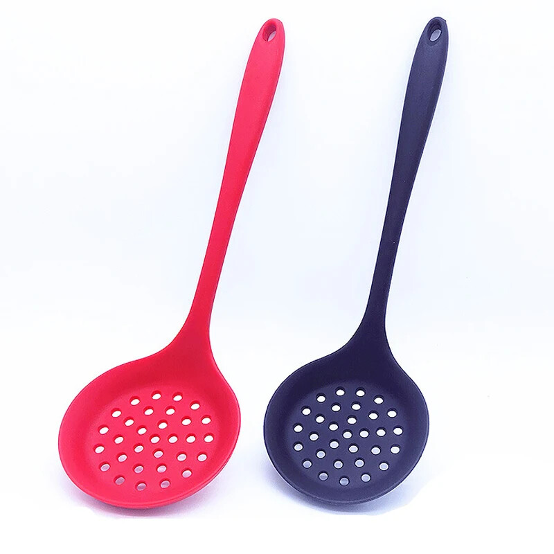 Long Handle Silicone Colander Non-Stick Cooking Strainer Heat Resistant Spoon