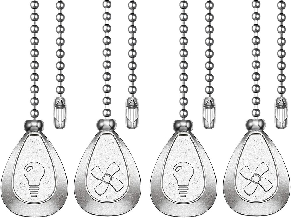 Silver Ceiling Fan Pull Chain, 12 Inches Decorative 4Pack