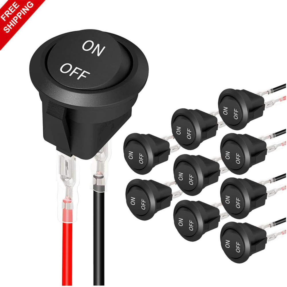 10 pack round rocker switch 12v on off 12 volt dc circle toggle switch 2 pin
