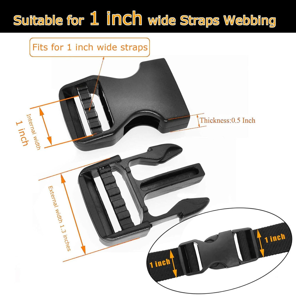 Buckle 1 Inch 4 Set, Quick Side Release Buckles, Plastic Tri-Glide Slide Clips 8