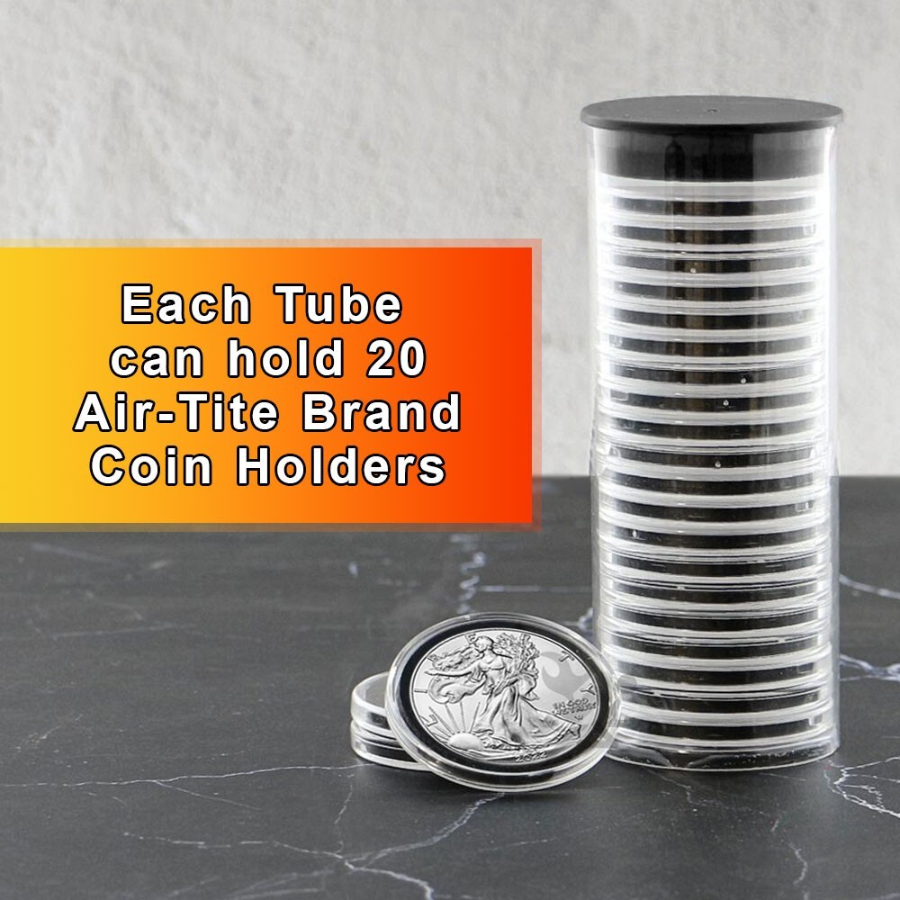 OnFireGuy Black Plug Tube & 20pcs 40mm Black Ring 1oz Silver Eagle Coin Holders
