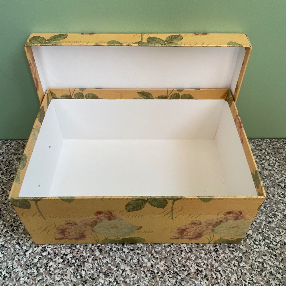 Vintage Cardboard BOX with Metallic Tag Holder Floral Print Rectangular