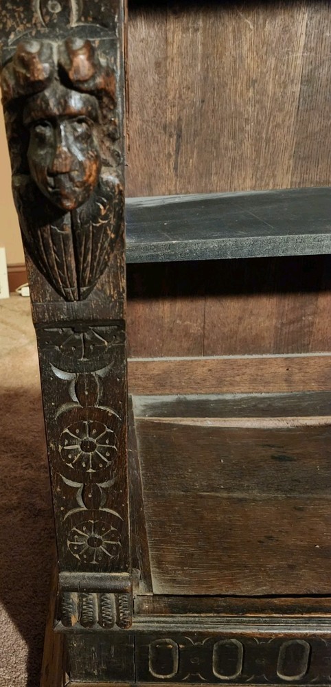 Antique Carved Oak Bookcase Cupboard
