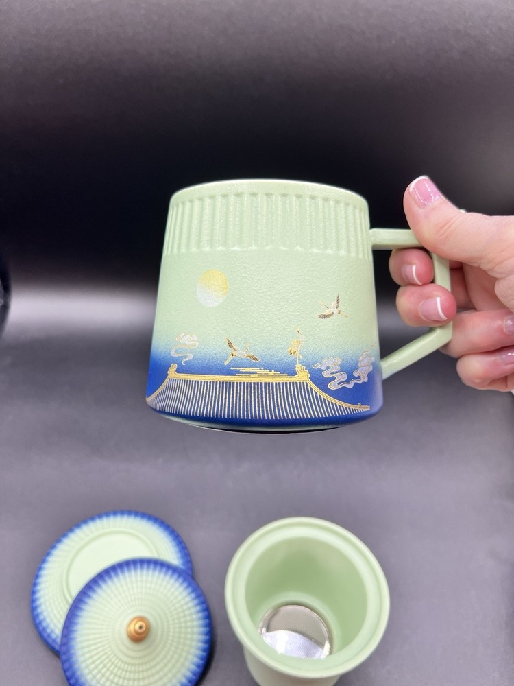 Ceramic Tea Cup With Tea Infuser, Lid, New