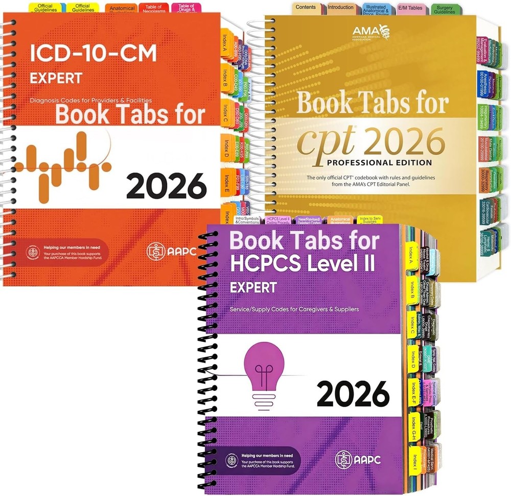 Index Tabs for AMA CPT Book, ICD-10 Code, HCPCS Level II, 3-Set Bundle 2026