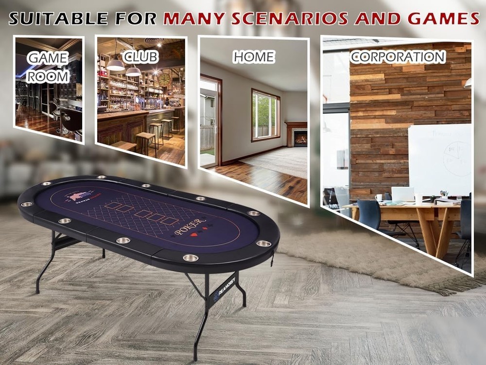 Conveniently Foldable Poker Table with Smooth Felt Surface and Accessories