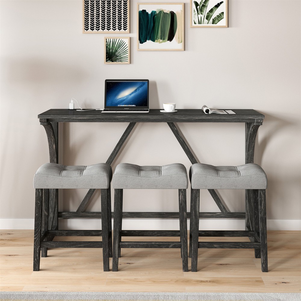 4 Piece Bar Table Set Counter Height Kitchen Dining Table with 3 Bar Stools
