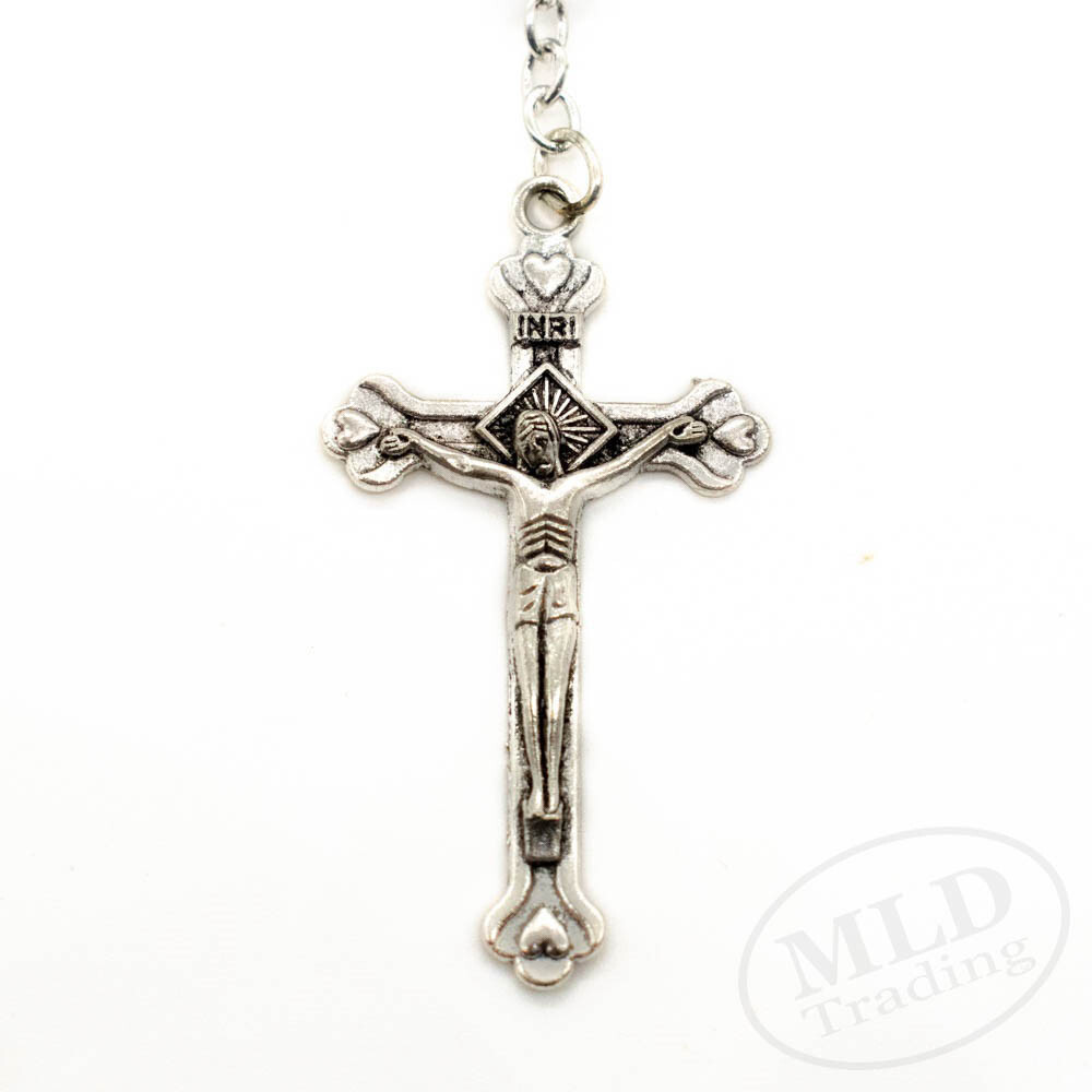 Deep Purple Crystal Beads Rosary Necklace Catholic Holy Center & Cross Crucifix