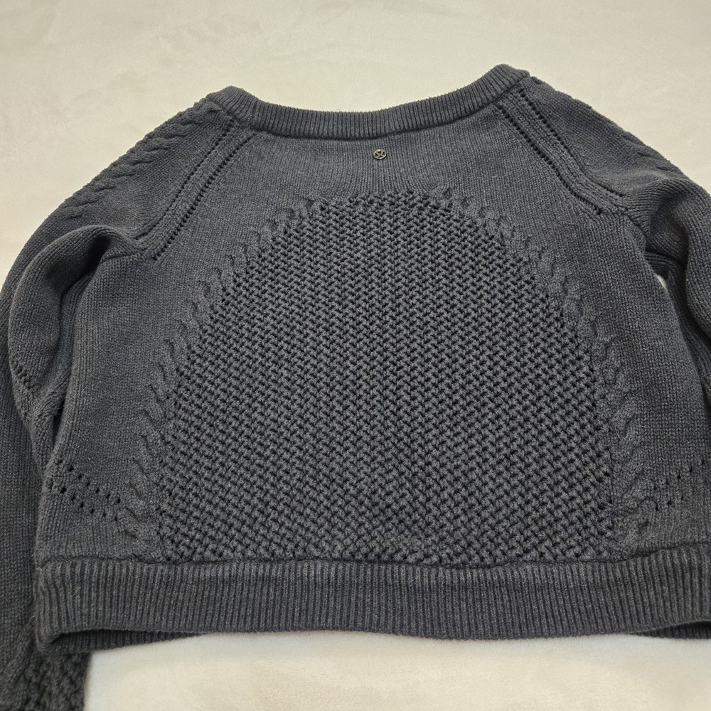 Lululemon Crochet Crop Off Shoulder Sweater Be Present Pullover Grey Knit Size 6