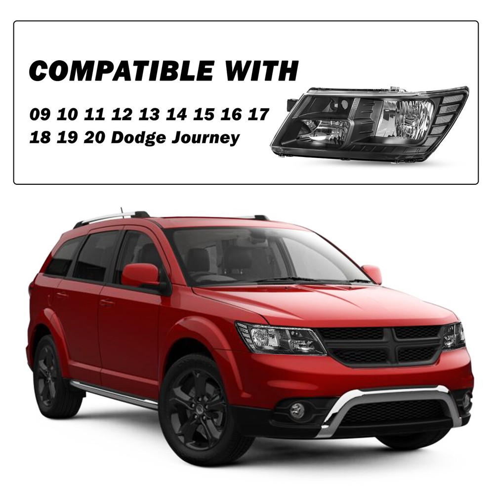 For 2009-2018 Dodge Journey Headlight Black Clear Corner Headlamp Left&Right 2PC