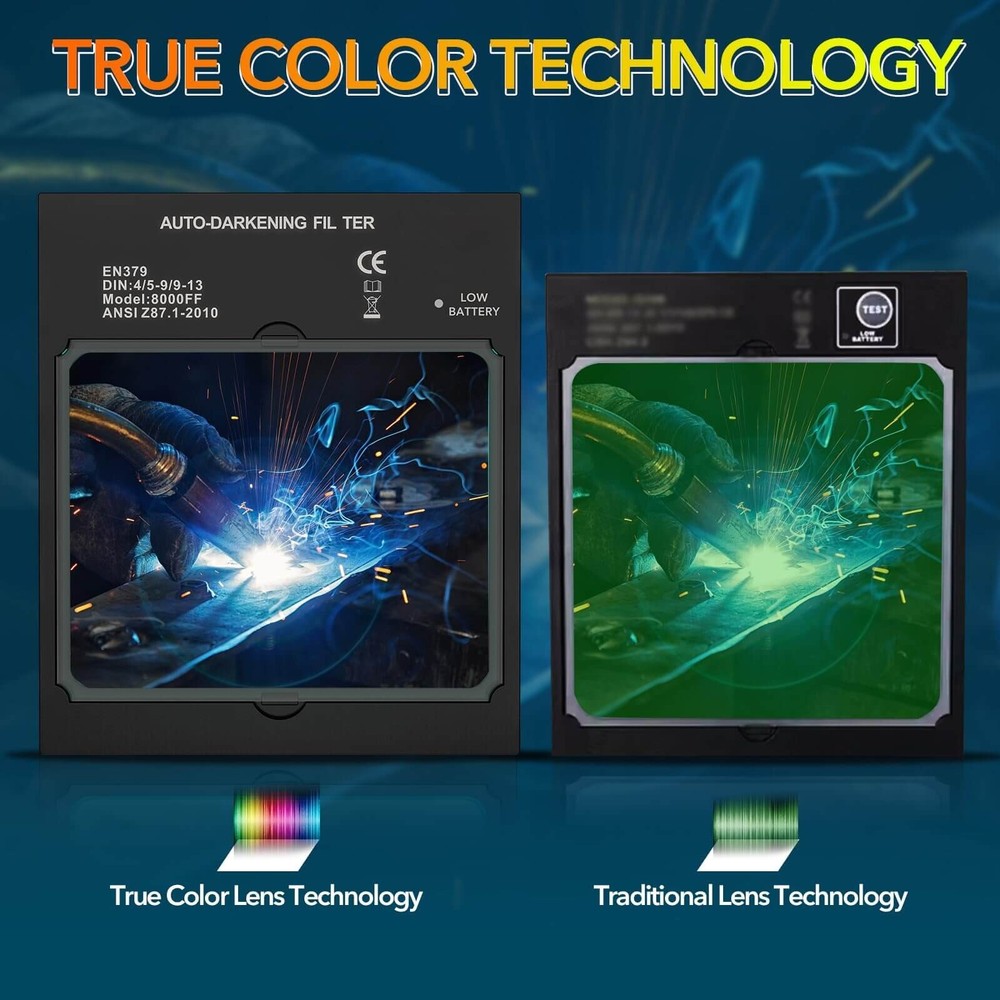 TRQWH Auto Darkening Solar Powered Welding Helmet 4 Arc Sensor Adjustable