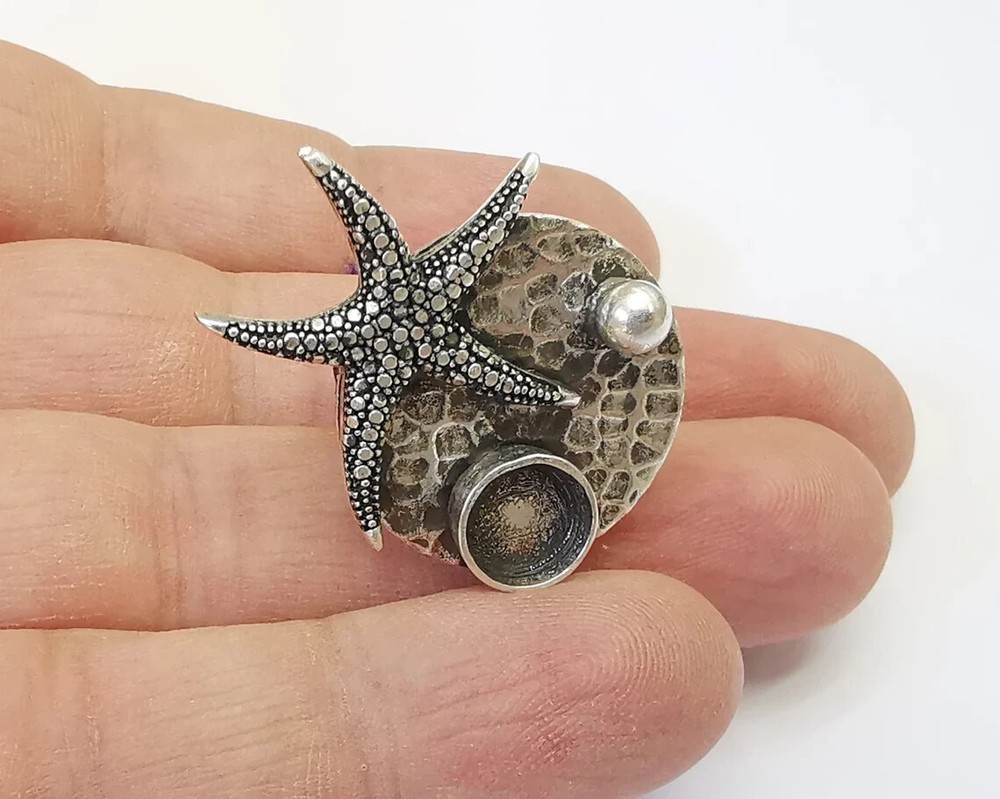 Starfish silver ring setting blank cabochon mounting Adjustable base 8mm Blank