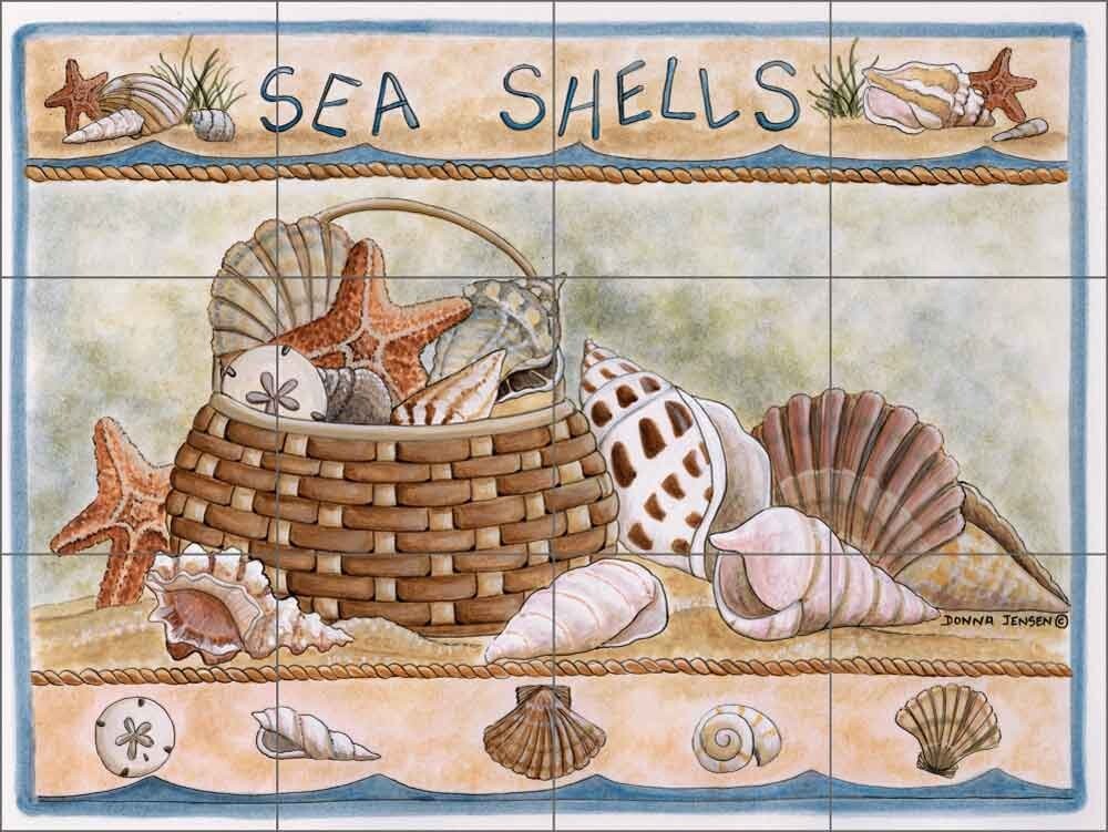 Seashell Mural Backsplash Ceramic Jensen Coastal Shell Art DJ003