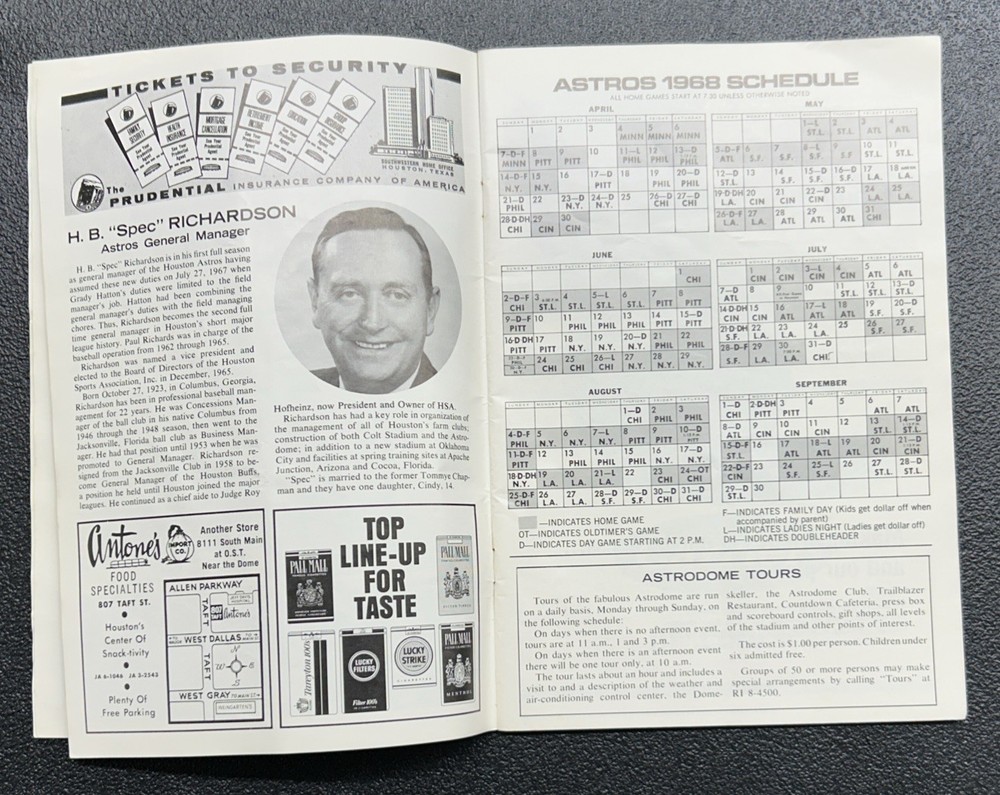 1968 Astros VS. Giants Souvenir Program