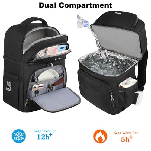 Cooler Backpack,Insulated Backpack Cooler Leakproof Double Deck Cooler Black