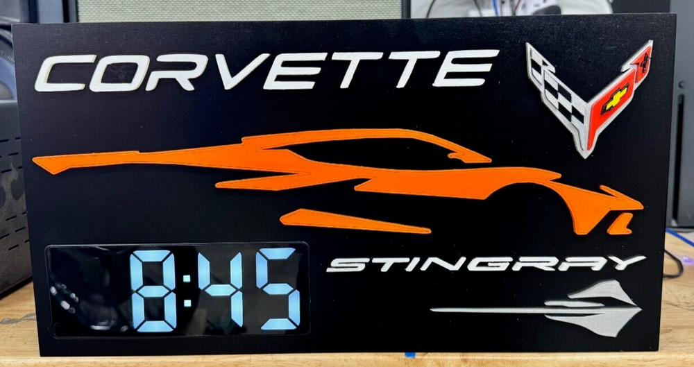 Customized Corvette C8 Clock: Laser-Cut, 3D For Garage, Man Cave, or Office