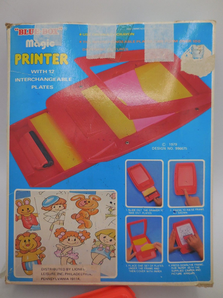 1979 Blue Box Magic Printer Interchangeable Plates Create Over 100 Pictures