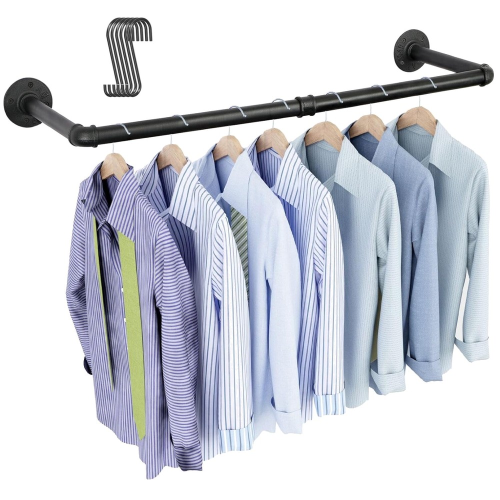 Industrial Pipe Clothing Rack - Wall Mounted Organizer