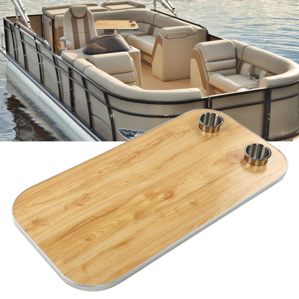 Boat Table Top With 2 Cup Holders Solid Wood Removable Desktop Panel For Caravan