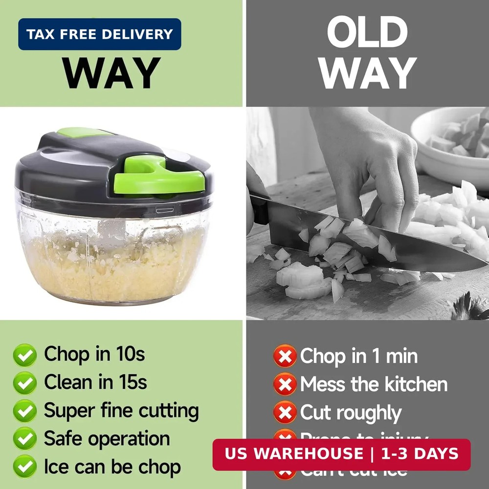 Manual Food Processor Vegetable Chopper, Portable Hand Pull String Garlic Mincer