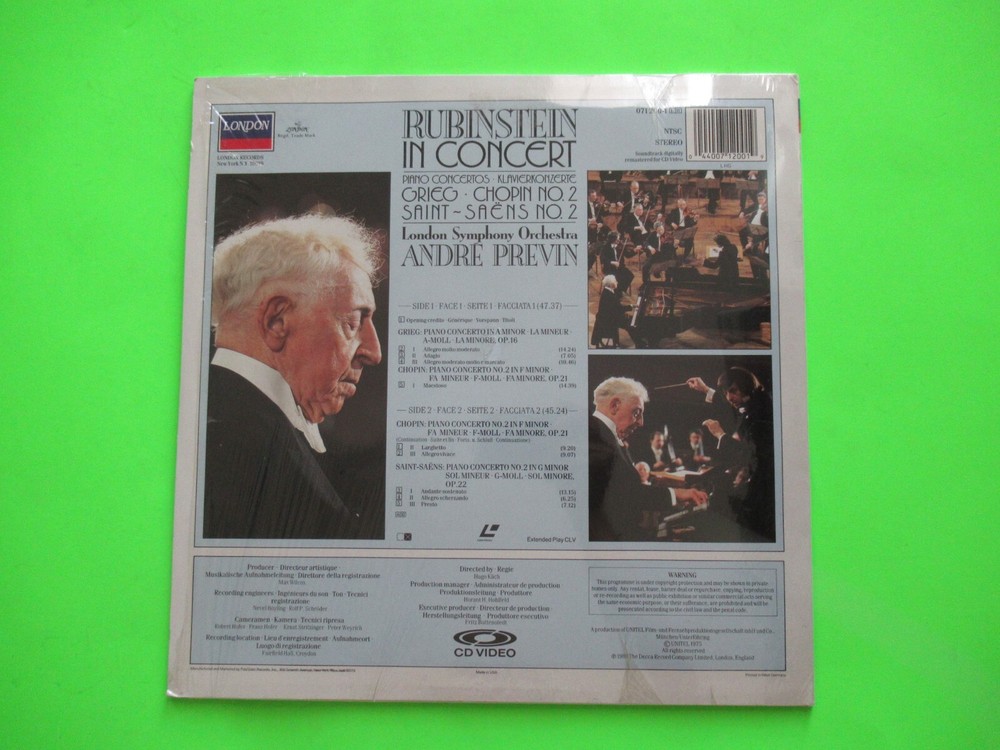 RUBINSTEIN IN CONCERT LASERDISC