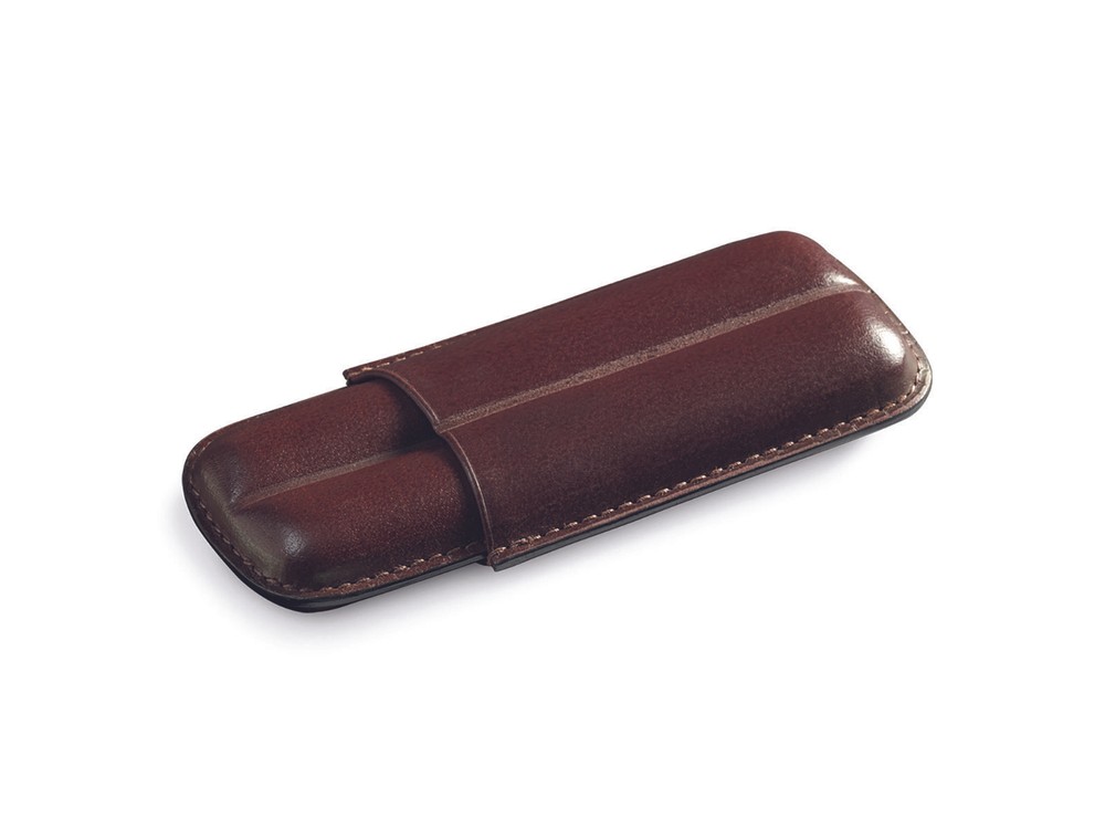 CIGARS CASE CIGAR HOLDER FOR 2 BROWN SHAPED LEATHER EGOIST CROWN JK08005