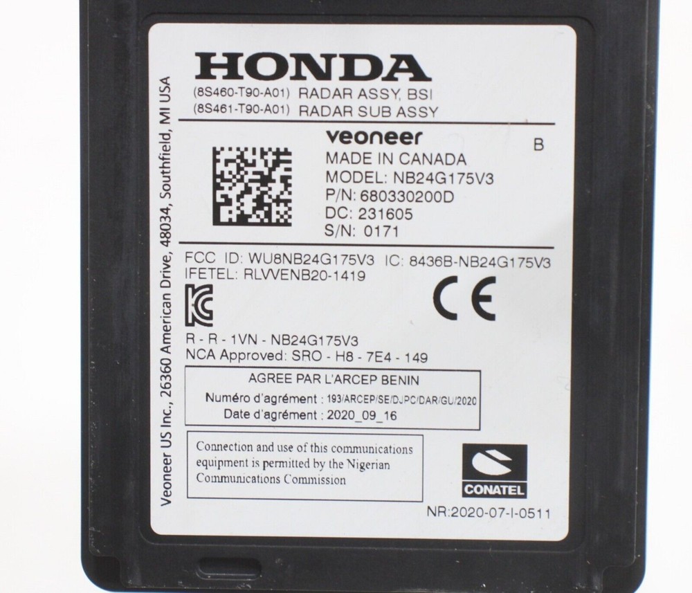 HONDA PILOT REAR LEFT SIDE BLIND SPOT RADAR SENSOR MODULE UNIT OEM 2023 - 2024