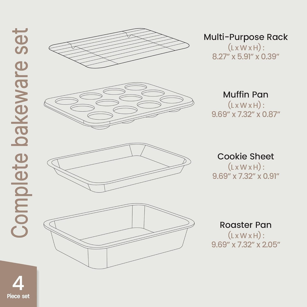 Bakken 4-Piece Bakeware Sets, Nonstick Carbon Steel Baking Sheet, Stackable Spac