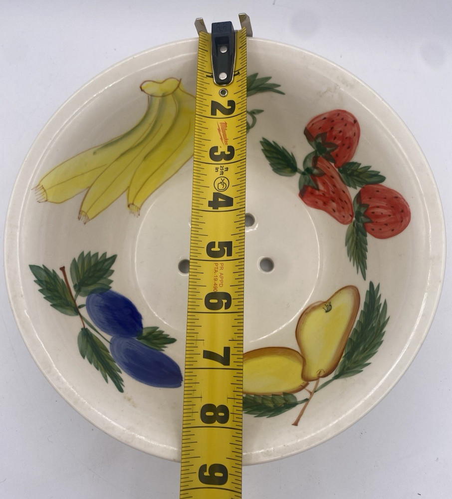 Vtg Pottery Fruit Colander Strainer Hand Painted Ceramic