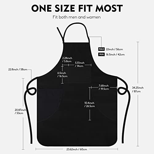 conda Cotton Black Bib Apron 2 Pack with 4 Pockets Adjustable Black- 2 Pack