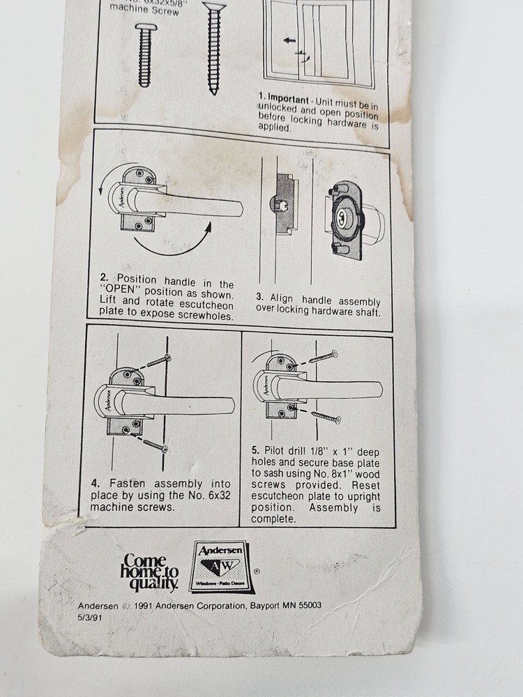 Andersen Perma Shield Gliding Window Lock Handle 1991 Perma-shield Vtg New