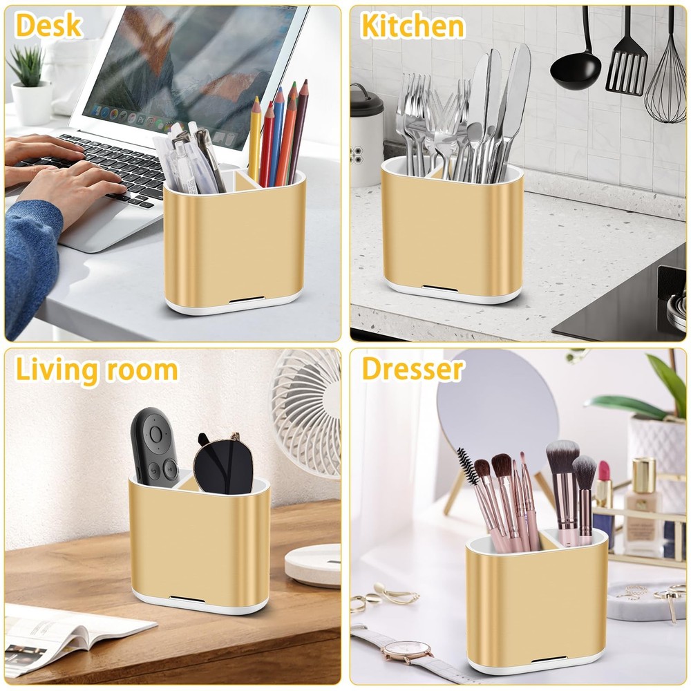 Chintu Toothbrush and Toothpaste Holder with Divider for Bathroom Gold
