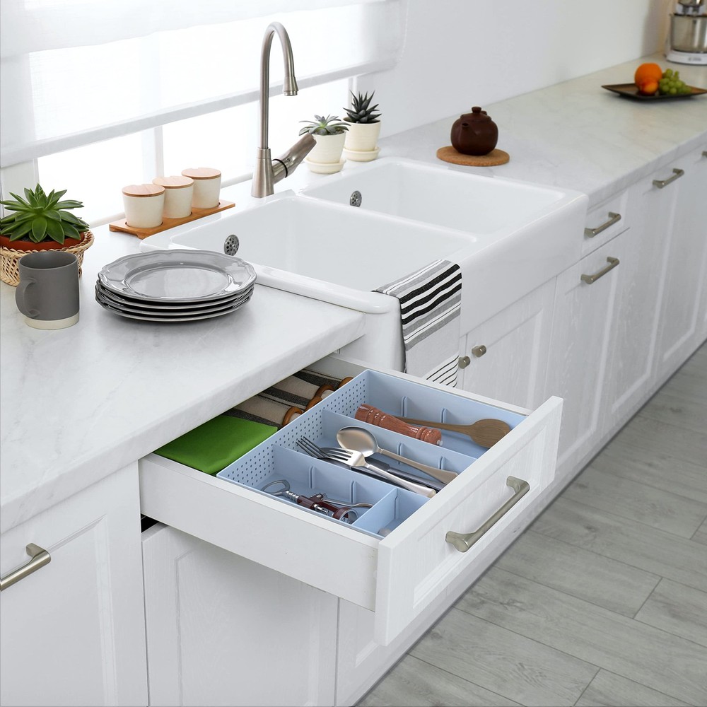 Drawer Organizer Tray with 9 Adjustable Compartments, Blue