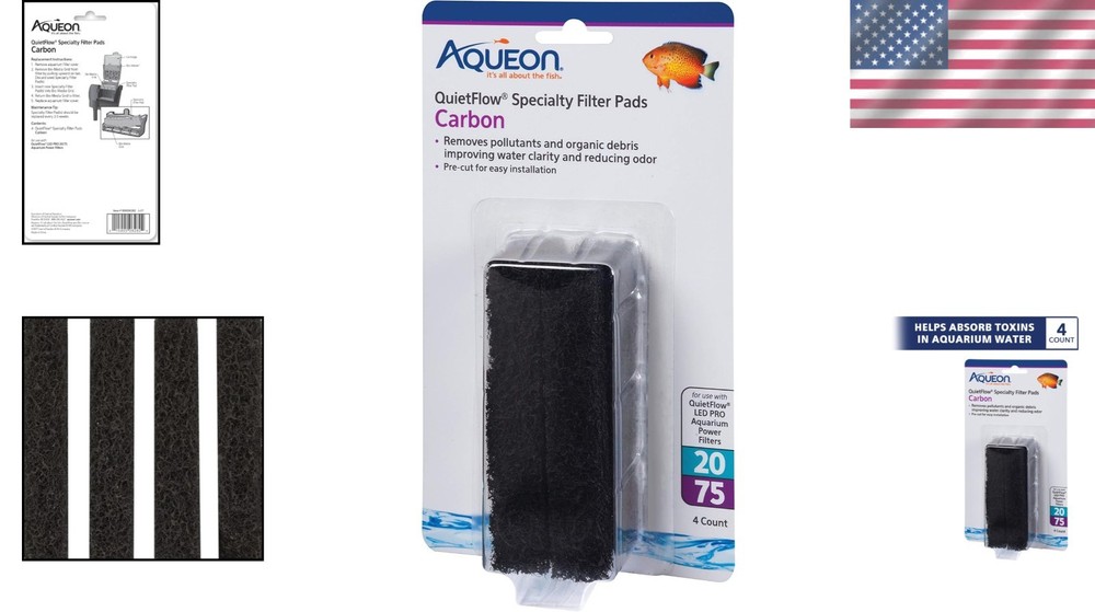 4-Pack Replacement Carbon Filter Pads for QuietFlow 20/75 Aquarium Filters
