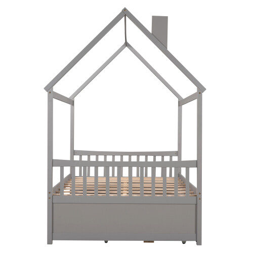 Solid Wood Captain’s Bed Full Size House Bed Frames w/ Trundle & Storage Drawers