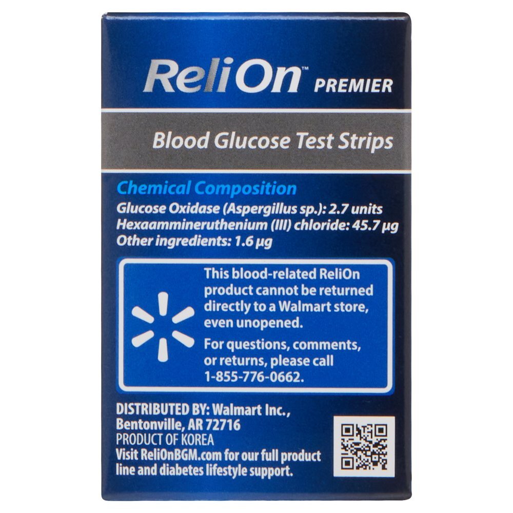 ReliOn Premier Blood Glucose Test Strips, 50 Count