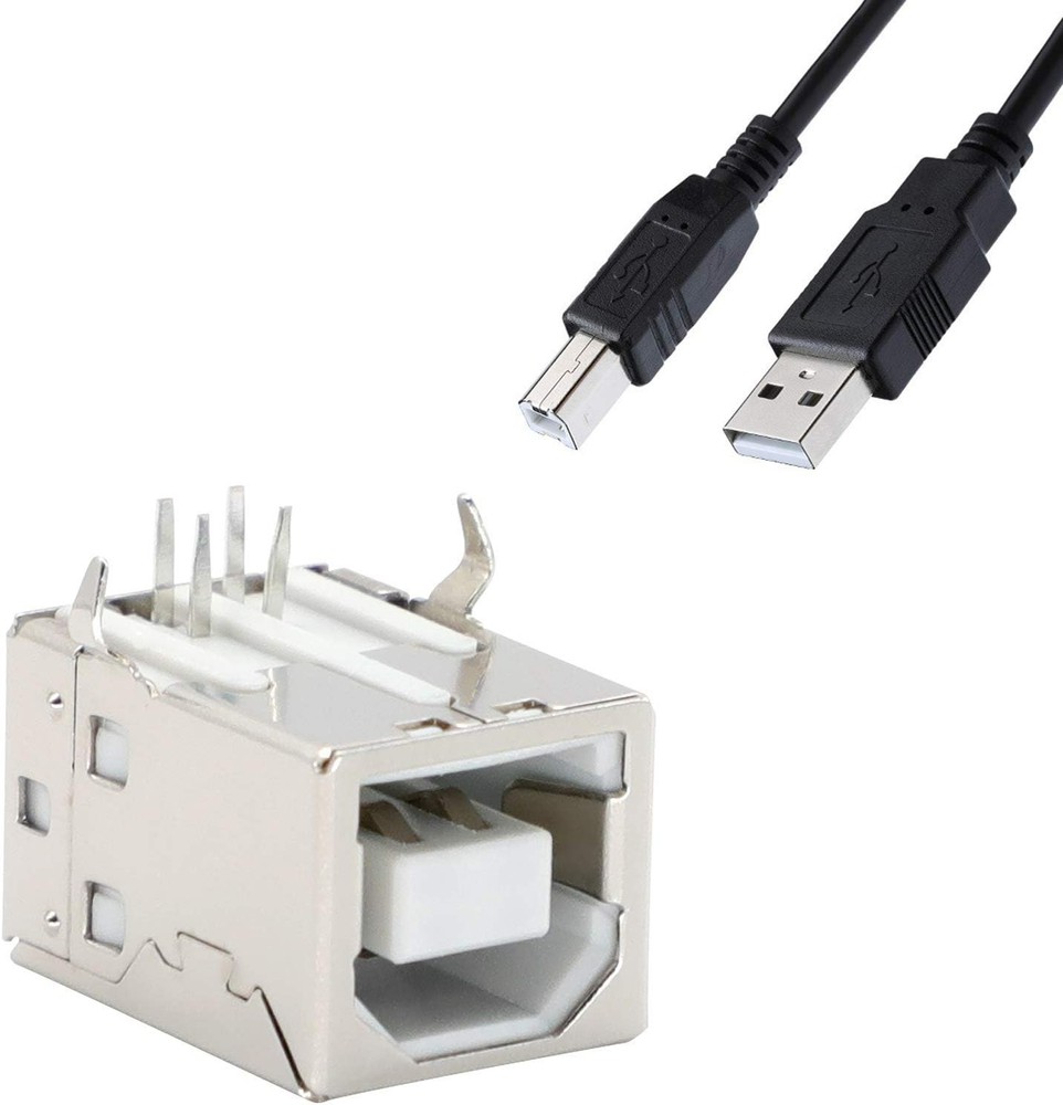 USB B Connector Socket 4-Pin Right Angle DIP Jack - 10 Pack for All Devices
