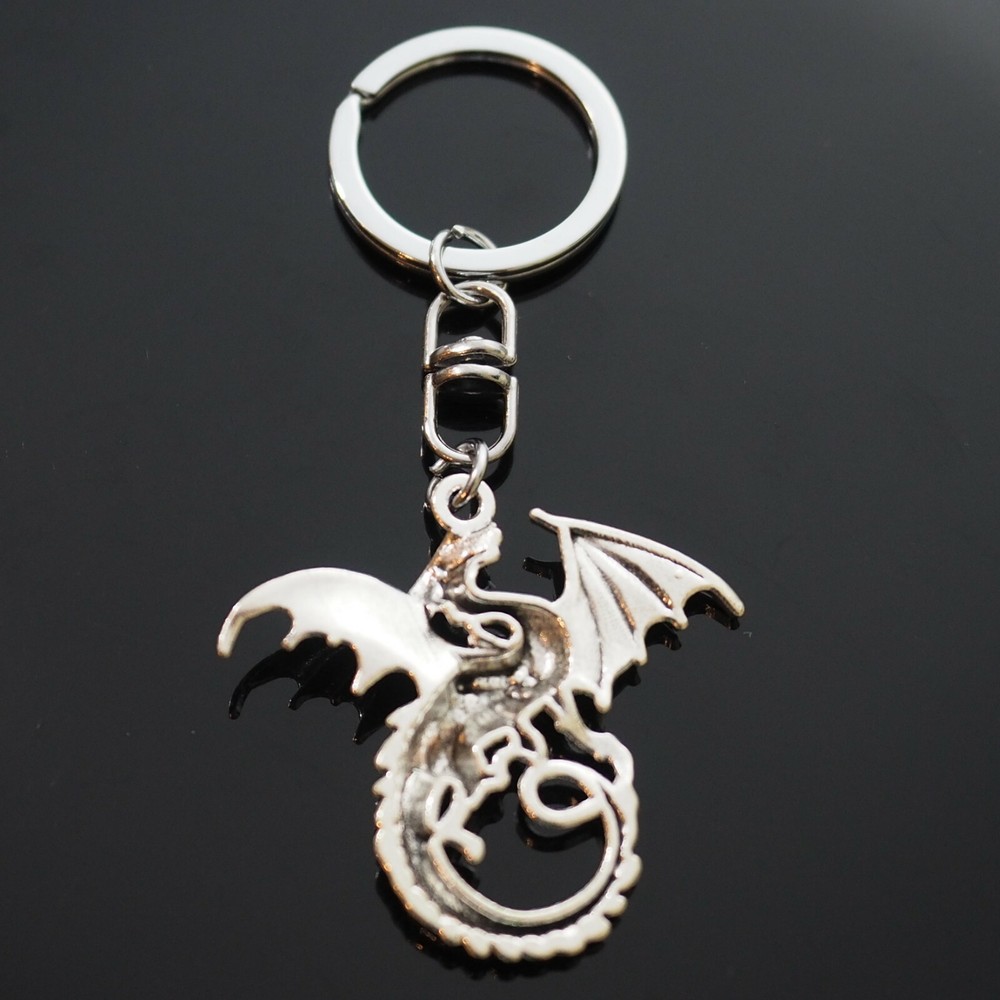 Winged Dragon Long Tail Silver Keychain Swivel
