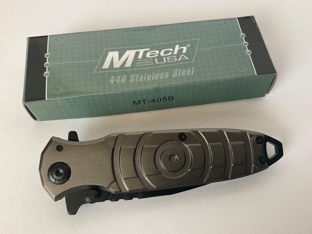 M-Tech Tactical Folding Knife Circle Pattern Handle in Gunmetal Grey MT-405B