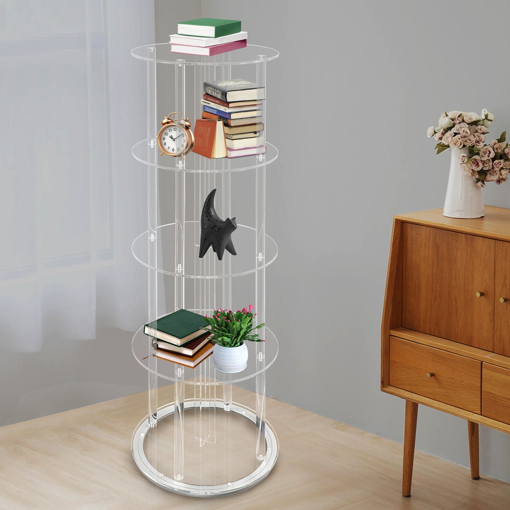 Clear Acrylic 5-Tier Rotatable Bookshelf - Modern Floor Stand Bookcase