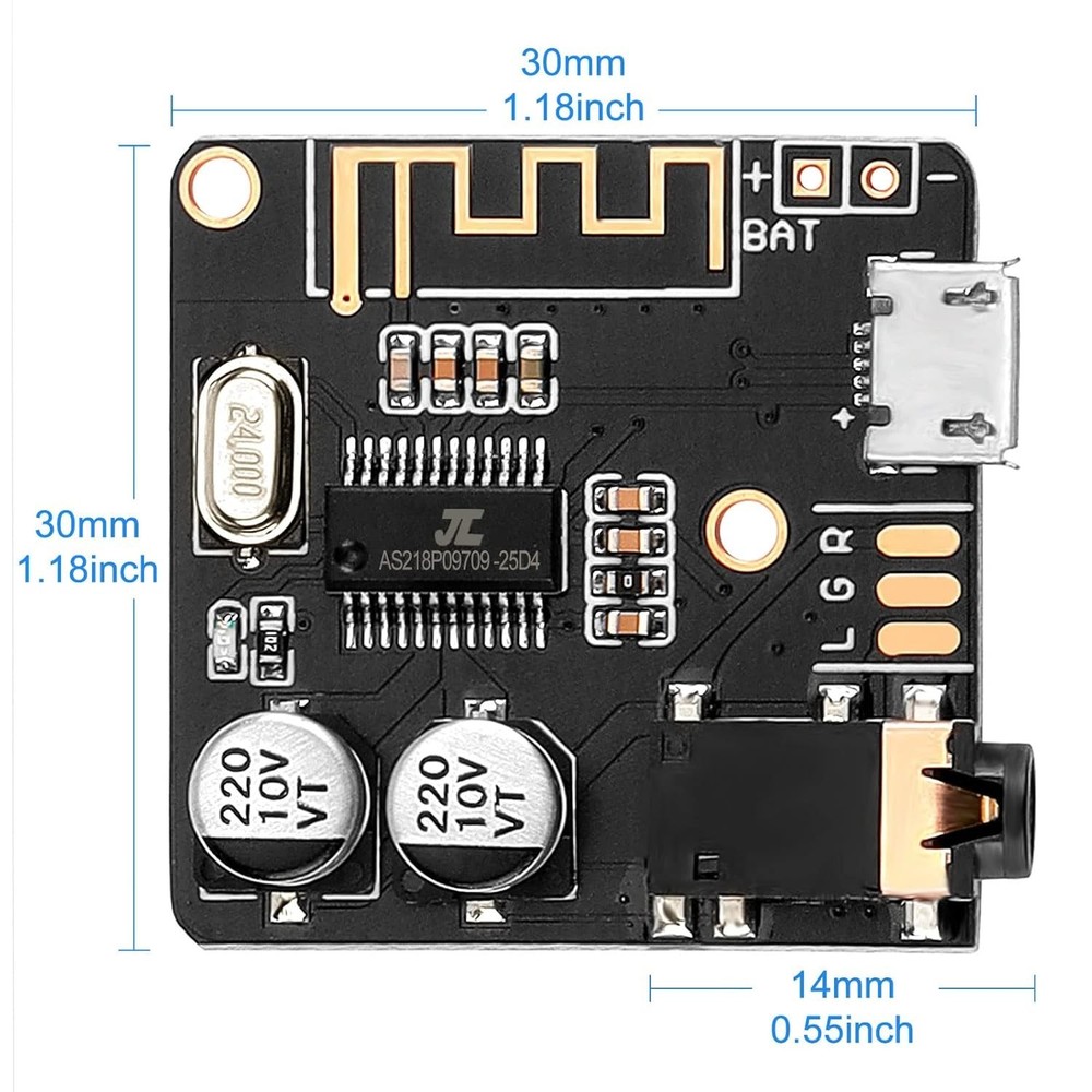 Compact 5V Bluetooth Receiver Board with Lossless Decoding for Superior Sound