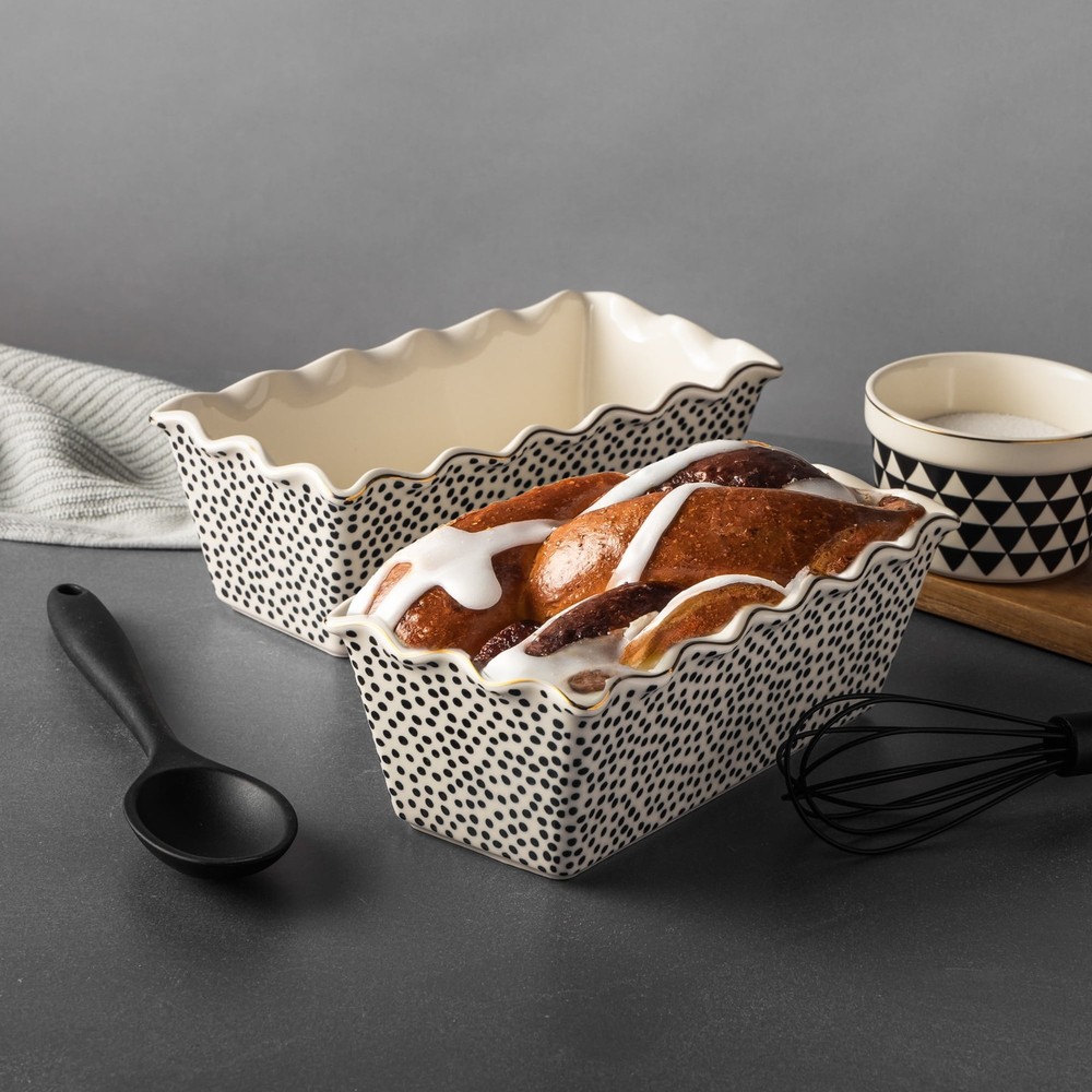 9" Ceramic Loaf Dish 2-Piece Set Dot
